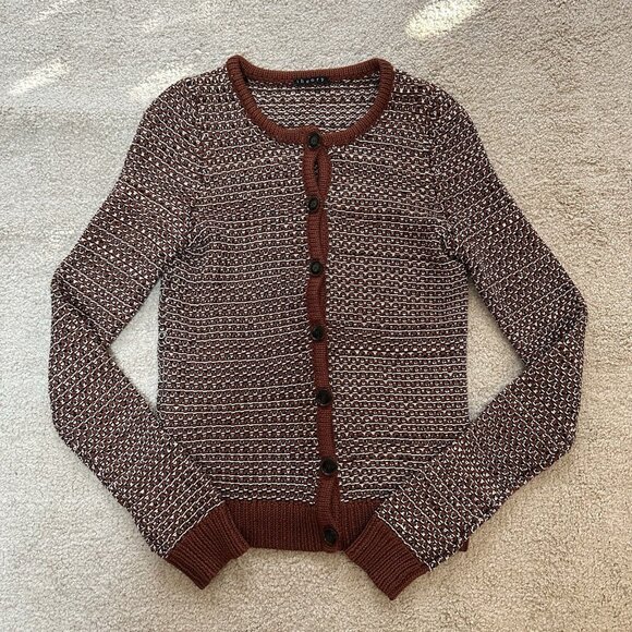 Theory Sweater Women’s XS Brown & White Knit Button Up Cardigan No Size Tag - Picture 9 of 9